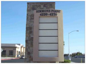 Commercial Center Pylon Signage With Stone Facade