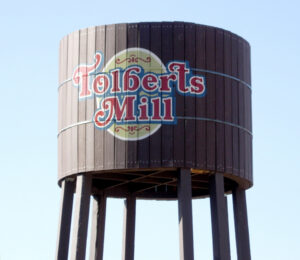 Giant logo lettering on water tower